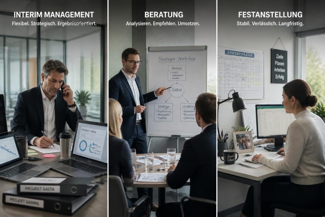 erfahren sie, was sich mehr lohnt: interim management, beratung oder festanstellung. vergleichen sie vorteile, herausforderungen und passende einsatzbereiche für ihre karriereentscheidung.